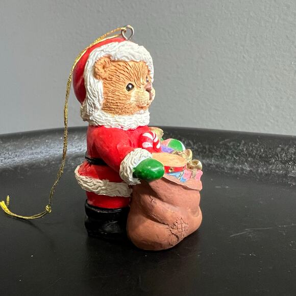 Red White Enesco 2 1/2" Santa Bear with Bag Figurine Ornament - Picture 3 of 8